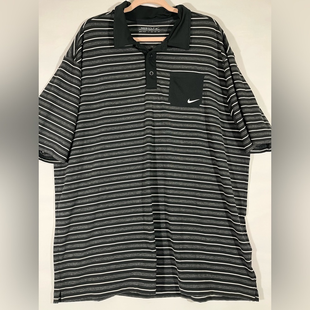 NIKE DRI FIT TOUR PERFORMANCE STRIPED GOLF POLO SHIRT 2XL BLACK/GRAY WHITE NEW